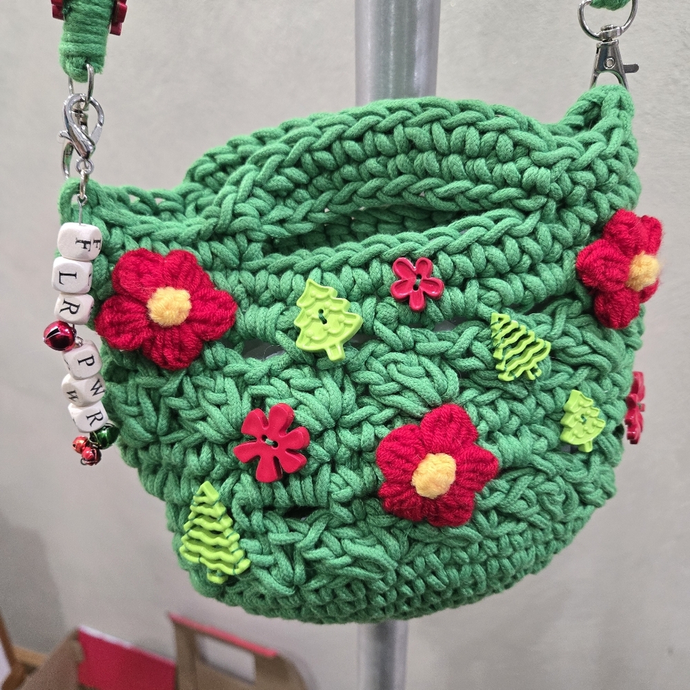 FLR PWR Transformed Macrame Crossbody bag guitar strap Small orange green Red